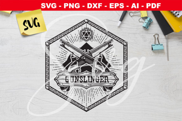 RPG Gunslinger Svg, Hexagon Dice Box Graphics for Crafts